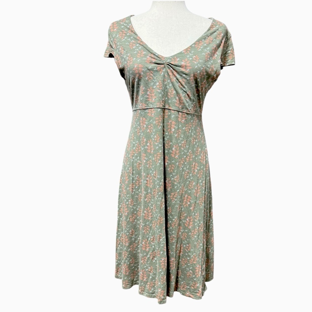 Toad & Co Rosemarie Dress Babydoll Size XS Green Pink Floral Organic Cap Sleeve